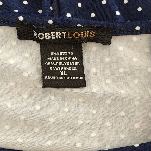 Short Sleeve Scoopneck A-line Dress Navy Blue with White Polka Dots XL - Picture 6 of 7